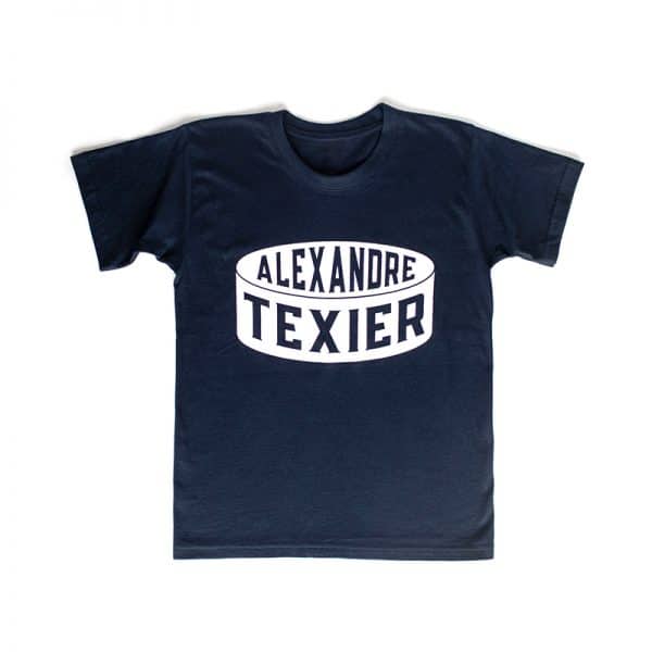 T-shirt bleu navy avec imprimé d'un palet de hockey signé Alexandre Texier