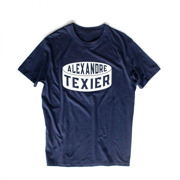 T-shirt bleu navy avec imprimé de palet de hockey signé Alexandre Texier