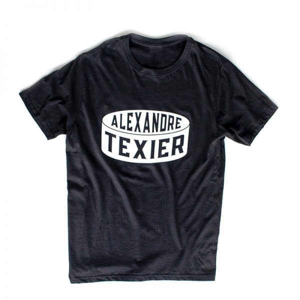 T-shirt noir avec imprimé d'un palet de hockey signé Alexandre Texier