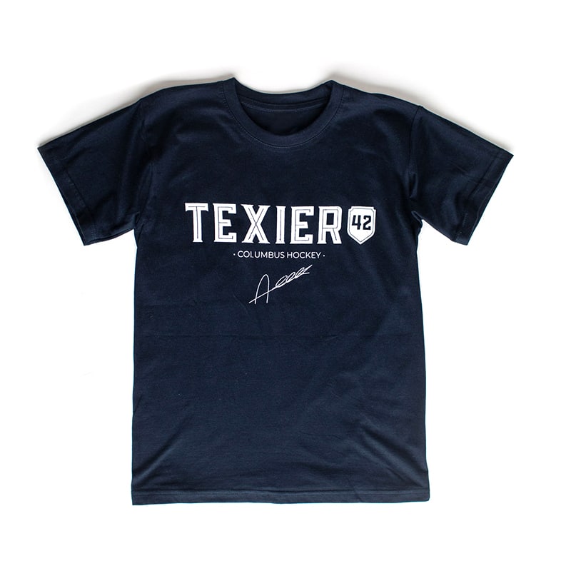 T-shirt bleu navy avec imprimé Texier 42 Columbus Hockey signé Alexandre Texier